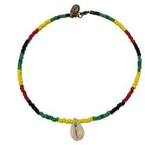 Beaded black, red, yellow, green, blue necklace